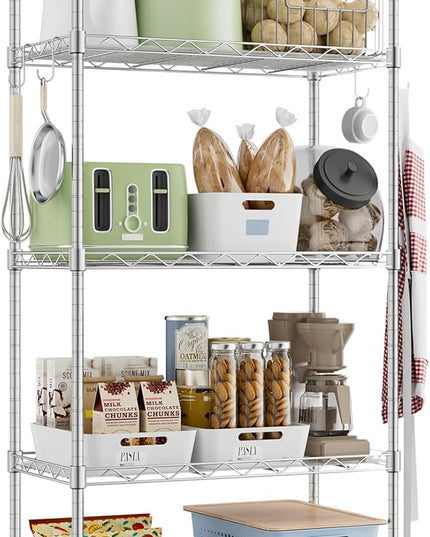 Storage Shelves,21.3" W x 11.8" D x 58.5" H Wire Shelving Unit Loads 550LBS,5-tier Adjustable Metal Utility Shelf,Garage Shelves with Liner and Hooks,Home Storage Rack for Kitchen,Laundry,Pantry