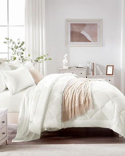 Love's cabin King Size Comforter Set Ivory, 7 Pieces King Bed in a Bag, All Season Bedding Sets with 1 Comforter, 1 Flat Sheet, 1 Fitted Sheet, 2 Pillowcase and 2 Pillow Sham