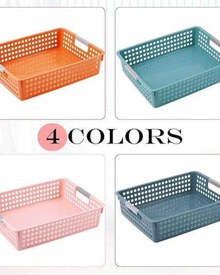 4 Pack Classroom Paper Trays, Turn in trays Classroom, Colorful Storage Bin Basket, Plastic Storage Baskets with Handles, Paper Trays for Classroom Organization, Library, Drawers, Office