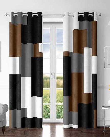 Brown 100% Blackout Curtains for Bedroom 96 inch Long 2 Panels Set Black White Gray Modern Abstract Geometric Black Out Curtains Insulated Room Darkening Window Drapes for Living Room, 52Wx96L