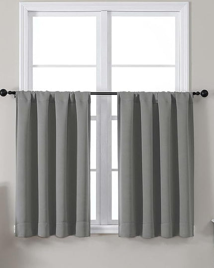 Gwine Short Blackout Curtains 36 Inches Long, Small Curtains Over Sink, Thermal Insulated Room Darkening Drapes for Bathroom Basement Patio Cabinet, 2 PCS, Each 40" Wx36 L, Light Grey