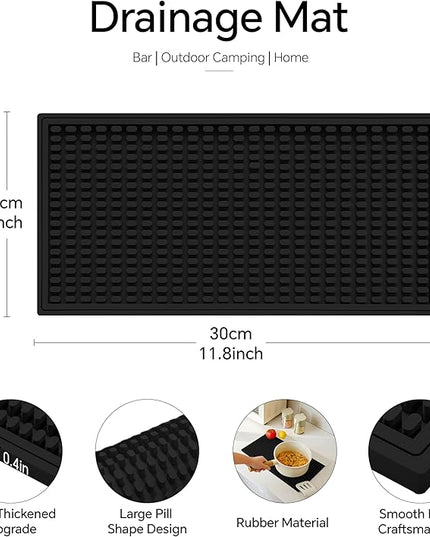 2 Pack Bar Mat, Drying Mat Household Bar Tools,Black Cocktail Bar Mat 5.9''X12''，Suitable for Bar, Outdoor Camping, Home Bar Bar Mat