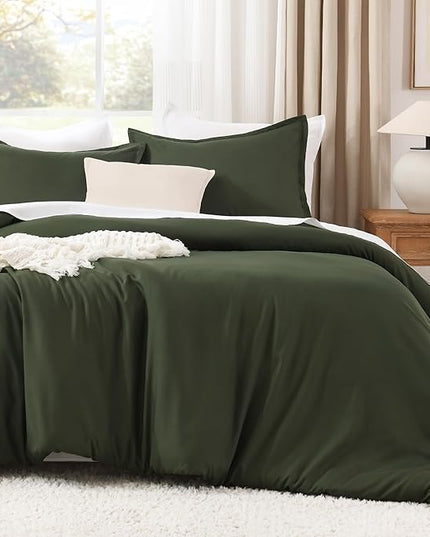 Litanika Comforters Olive Green Oversized King Size, 3 Pieces Lightweight Solid Bedding Comforter Set, All Season Fluffy Bed Set (120x98In Comforter & 2 Pillowcases)