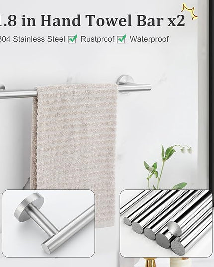 TURS Brushed Nickel 10 Pieces Bathroom Hardware Set, SUS304 Stainless Steel 24 Inch Bath Towel Bar Set, Round Bathroom Accessories Kit Wall Mounted