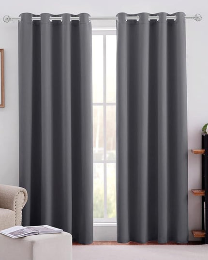 HOMEIDEAS Grey/Gray Blackout Curtains for Bedroom 52 X 84 Inch Long 2 Panels Set Room Darkening Curtains/Drapes, Soundproof Thermal Grommet Window Curtains for Living Room