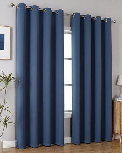 ChrisDowa Blackout Curtains 102 Inches Long 2 Panels Set for Living Room, Grommet Thermal Insulated Room Darkening Curtains for Bedroom (Stone Blue, 52 x 102 Inch)