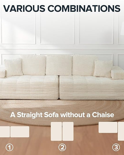 Marine Moon 111" Modular Sectional Sofa, 4-Seat Oversized Deep Seat Cloud Couch, No Assembly Required, Convertible Straight Sofa to L-Shaped for Living Room, Apartment & Home, White