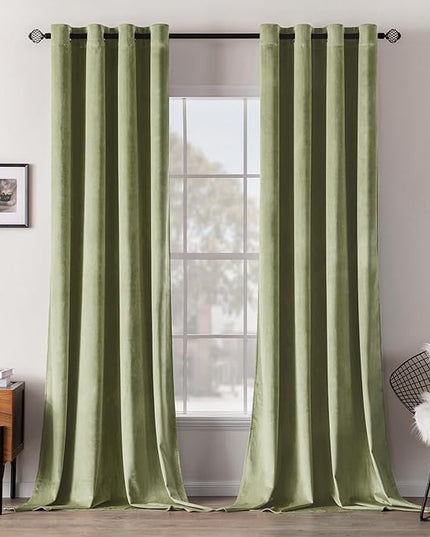 MIULEE Sage Velvet Curtains Green Thermal Insulated Soundproof Room Darkening Blackout Curtains/Grommet Black Out Window Drapes for Living Room/Bedroom/Home Theatre Decor 52 x 108 Inches 2 Panels