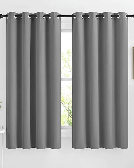 NICETOWN Silver Grey Blackout Curtains 63 inches Long for Bedroom, Grommet Solid Thermal Drapes Light Blocking Window Treatments Sound Reducing for Living Room, W46 x L63, 2 Panels