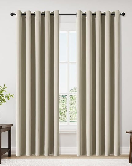 ChrisDowa Blackout Curtains 70 inches Wide for Bedroom - 2 Panels Set Extra Wide Grommet Thermal Insulated Room Darkening Curtains for Living Room (Beige, 70 x 84 Inch)