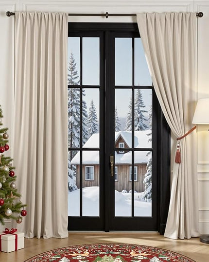 Lazzzy Beige Velvet Curtains 108 Inches Long Black Out Thermal Insulated Room Darkening Lined Curtain Drapes Luxury Back Tab Window Treatments for Bedroom Living Room 2 Panels, 52 x 108 Inch, Cream