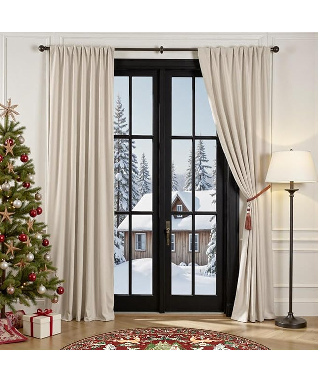 Lazzzy Beige Velvet Curtains 108 Inches Long Black Out Thermal Insulated Room Darkening Lined Curtain Drapes Luxury Back Tab Window Treatments for Bedroom Living Room 2 Panels, 52 x 108 Inch, Cream