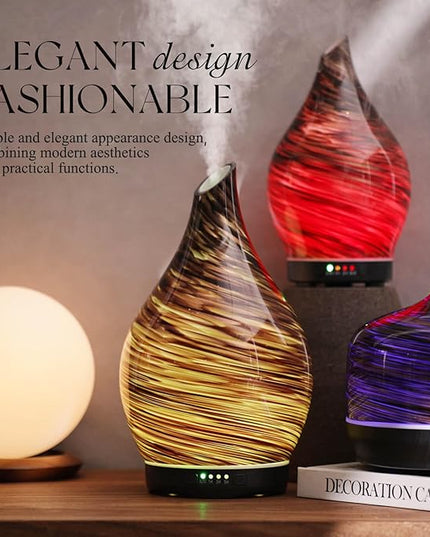 Porseme 280ml Essential Oil Diffuser Glass Color Changing Aroma Air Diffusers Aromatherapy Ultrasonic Cool Mist Humidifier 7 Running Hours Waterless Auto-Off for Sleeping, Yoga, Office (Dark Golden)