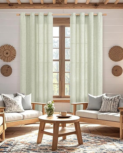 BGment Sage Green Linen Curtains 84 Inch Long for Living Room - Burlap Textured Light Filtering Window Treatments Grommet Sheer Drapes for Farmhouse, 2 Panels, 52 X 84 Inch