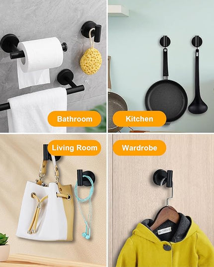 12 PCS Matte Black Round Towel Bar Set, Bathroom Towel Bar Set Include 24 inch,16 inch Towel Bar, Toilet Paper Holder, Towel Ring, Towel Hooks, Stainless Steel Bathroom Accessories Set