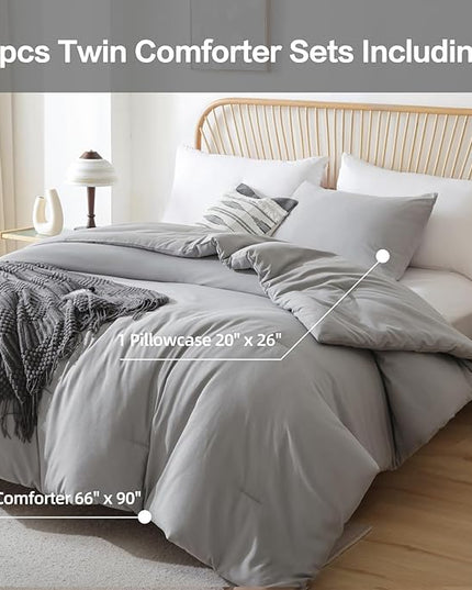ROSGONIA Twin Comforter & Pillowcase Set, Lightweight Grey Bedding for College Girls & Boys