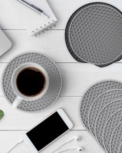 Silicone Coasters [8 Pack] with Holders Drink Coasters, for Hot or Cold Drinks Thickened, Non-Slip, Non-Stick (Gray)