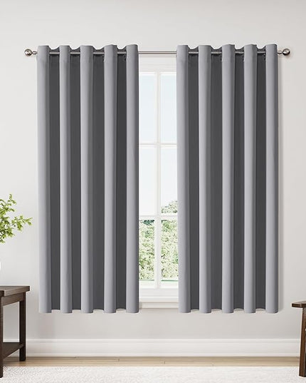 ChrisDowa Blackout Curtains 70 inches Wide for Bedroom - 2 Panels Set Extra Wide Grommet Thermal Insulated Room Darkening Curtains for Living Room (Light Grey, 70 x 63 Inch)