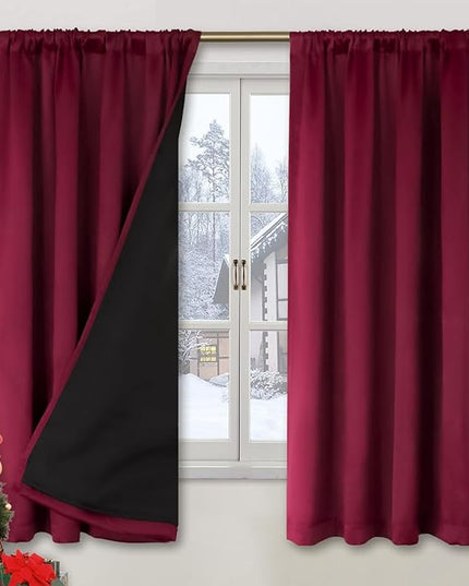 BGment Christmas Red Blackout Curtains for Bedroom 63 Inch Length, Rod Pocket 100% Blackout Curtains with Thermal Liner Decorate Curtains for Living Room, Each Drapes 2 Panels, 42 x 63 Inch