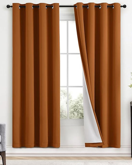 Yakamok Room Darkening 100% Blackout Curtains Grommet Window Treatments with 2 Thick Layers-Burnt Orange Thermal Insulated Drapes Set of 2 Panels for Bedroom Living Room 52 Inches by 72 Inches Length