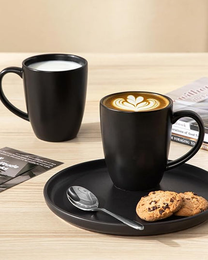 vancasso PLAYA Ceramic Coffee Mug Set of 6, 12 Oz Tea Cups with Handle for Latte, Tea, Cappuccino, Milk, Cocoa, Microwave&Dishwasher Safe, Black