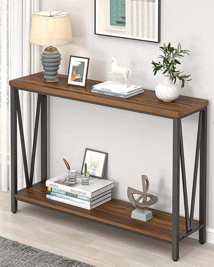 FOLUBAN Entryway Table, Narrow Console Table, Modern Sofa Table for Living Room, Hallway, Behind Couch (Rustic Walnut)