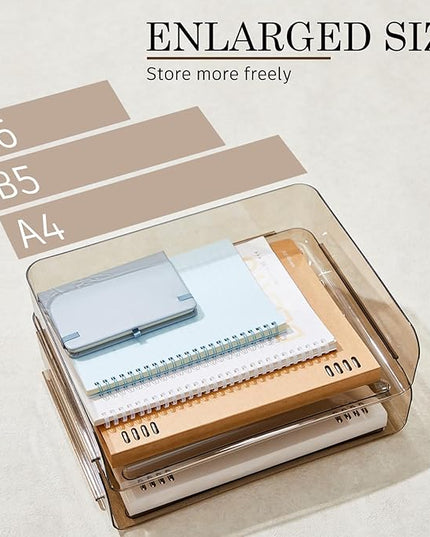 Harloon 4 Tier Acrylic Paper Tray 13 x 9.8 x 3 Inches Stackable Letter Clear Organizer No Need to Assemble Acrylic Paper Organizer File Tray for Office Workspace Desktop Storage (Transparent Gray)
