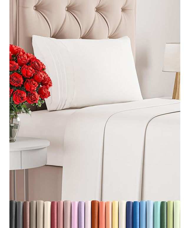 Twin Size 3 Piece Sheet Set - Comfy Breathable & Cooling Bed Sheets Set - Hotel Luxury Bedding for Women, Men, Kids, Teens, Boys & Girls - Deep Pockets, Soft, Wrinkle Free - Oeko-Tex - Antique White