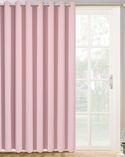 Yakamok Extra Wide Blackout Curtain for Sliding Glass Door, Grommet Thermal Insulated Room Divider Curtain 100W x 84L inch, Room Darkening Patio Curtain,8.3ft Wide x 7ft Tall, 1 Panel,Pink
