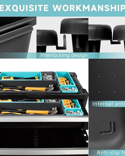 Tool Box Organizer Tray, Toolbox Desk Drawer Organizer, Tool Box Tray, Toolbox Organization Storage for Rolling Tool Chest (60PCS (Blue+Black))