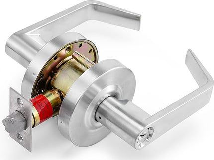 Boomerang Entry Function - ADA Commercial Door Lever Lock - Heavy-Duty Locking Door Handle, Cylindrical Lever Lock, Non-Handed Grade 2, Satin Chrome (US26D), Entrance/Keylock