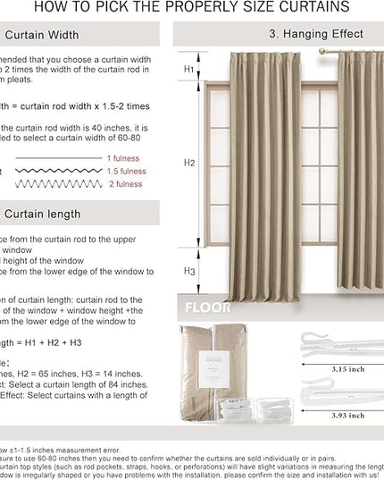 IVAPUPU Sand Pinch Pleated Full Blackout Linen Curtains for Bedroom, Black Out Curtains 95 Inches Long for Living Room Darkening Thermal Insulated Neutral Pleat Drapes with 16 Hooks, 2 Panels