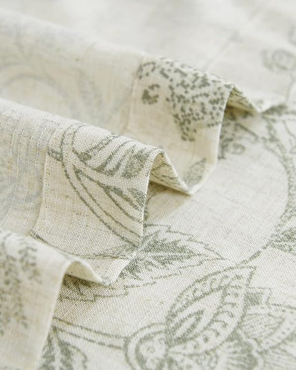 Lazzzy Linen Farmhouse Curtains for Living Room 84 Inch Length Floral Print Window Curtains Semi Sheer Drapes for Bedroom Country Light Filtering Curtain Grommet Top 2 Panels Green on Beige