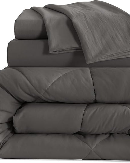 NTBAY Twin Comforter Set with Sheets, 5 Pieces Soft and Breathable Twin Bedding Set, Twin Bed in a Bag, Down Alternative Comforter Set Solid Color All Season, Kids Bedding Set, Dark Grey