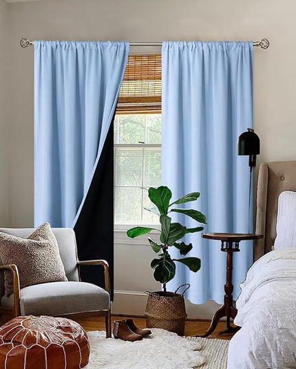 BGment Thermal Insulated 100% Blackout Curtains for Bedroom with Black Liner, Double Layer Full Room Darkening Noise Reducing Rod Pocket Curtain (52 x 84 Inch, Spa Blue, 2 Panels)
