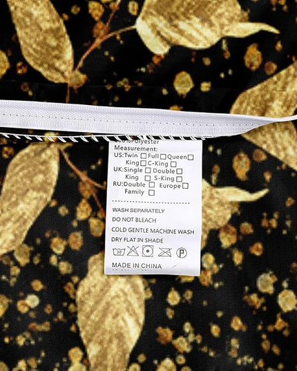 Full Size Gold Leaves Duvet Cover Set Trendy Floral Bedding Sets Abstract Bed Set for Girls,Boys Bedroom Decor
