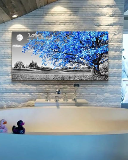 Wapluam Canvas Wall Art For Living Room Modern Wall Decor For Bedroom Black And White Wall Paintings Blue Tree Scenery Pictures Prints Artwork Office Decor Room Aesthetic Home Decor 20" X 40"