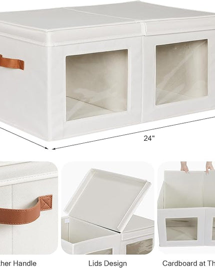 Univivi Large Storage Boxes with Lids, Collapsible Foldable Storage Bins for Clothes, [1-Pack] Fabric Storage Cubes with Handles, Closet Organizers for Home, Bedroom (Beige, 24” x 17” x 12")