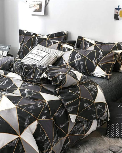 CLOTHKNOW Black White Marble Twin/Twin XL Comforter Set Geometric Triangle Bedding Comforter Sets Black White Comforter with 2 x Pillowcases