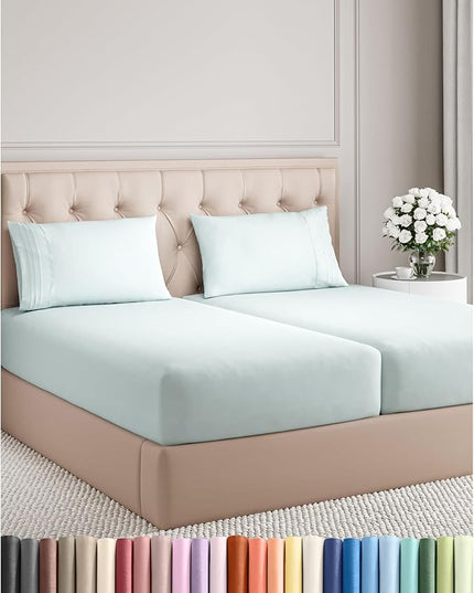 Split King Size 5 Piece Sheet Set - Comfy Breathable & Cooling Bed Sheets Set - Hotel Luxury Bedding for Women, Men, Kids, Teens, Boys & Girls - Deep Pockets, Soft, Wrinkle Free - Oeko-Tex - Ice Blue