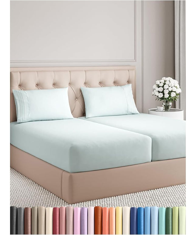 Split King Size 5 Piece Sheet Set - Comfy Breathable & Cooling Bed Sheets Set - Hotel Luxury Bedding for Women, Men, Kids, Teens, Boys & Girls - Deep Pockets, Soft, Wrinkle Free - Oeko-Tex - Ice Blue