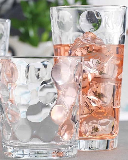 Home Essentials & Beyond Glassware Drinking Glasses Set Of 8 4 Highball (17 oz.) Kitchen Glasses | 4 (13 oz.) Rocks Glass Cups for Water, Juice and Cocktails.