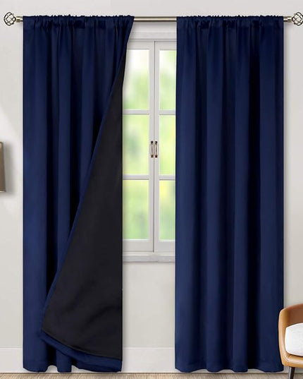BGment Blackout Curtains for Bedroom 90 Inch Length, Rod Pocket 100% Blackout Curtains with Thermal Liner Room Darkening Curtains for Living Room, Each Window Curtain 2 Panels, 52 x 90 Inch, Navy Blue