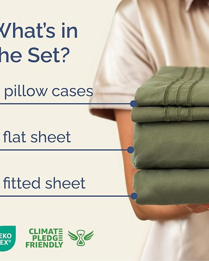 Queen Size 4 Piece Sheet Set - Comfy Breathable & Cooling Bed Sheets Set - Hotel Luxury Bedding for Women, Men, Kids, Teens, Boys & Girls - Deep Pockets, Soft and Wrinkle Free - Oeko-Tex - Sage Green