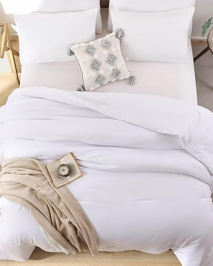 ROSGONIA White Queen Comforter Set, 3pcs(1 Boho White Comforter & 2 Pillowcases) All Season Soft Bedding Lightweight Bedspread Blanket Quilt