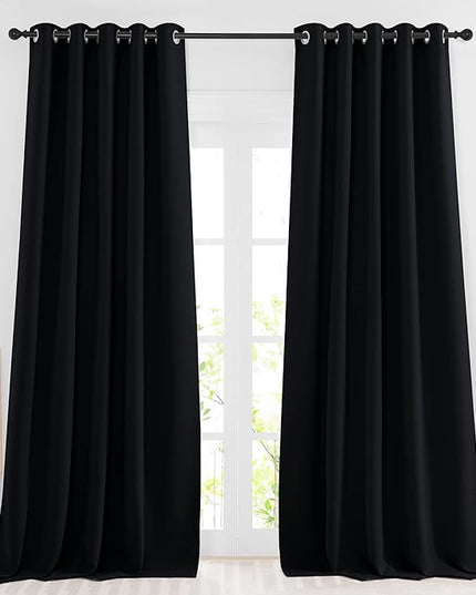 NICETOWN Black Out Curtains 102 inches Long - Grommet Thermal Insulated Solid Blackout Curtains & Drapes Privacy Sound Reducing for Bedroom/Living Room (W66 x L102, Black, 2 Panels)