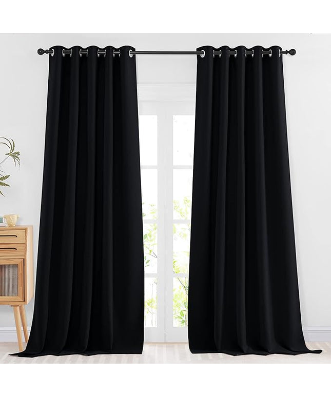 NICETOWN Black Out Curtains 102 inches Long - Grommet Thermal Insulated Solid Blackout Curtains & Drapes Privacy Sound Reducing for Bedroom/Living Room (W66 x L102, Black, 2 Panels)