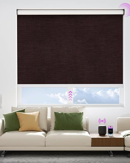 Astomi Motorized Blinds with Remote - Blackout Smart Roller Shades Compatible with Alexa & Goggle Home, Solar Rechargeable, Custom Size 22" - 100" for Indoor Window, Brown