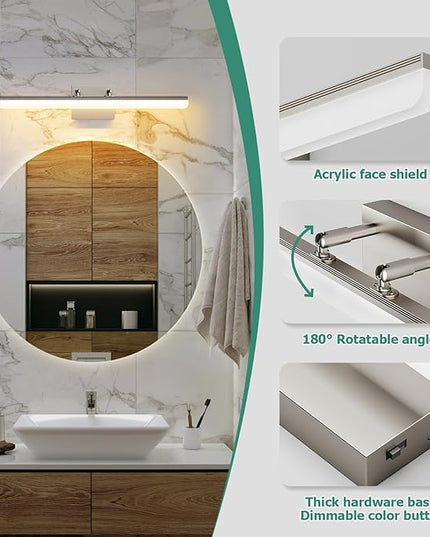 Brushed Nickel Vanity Light 24", 5CCT Dimmable LED Bathroom Light Bar, 18W Wall Mount Fixture with Adjustable Angle & ETL Driver – Modern Lighting for Bathroom, Powder Room, Bedroom