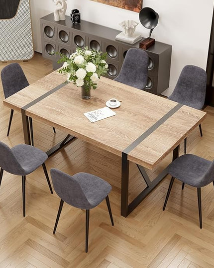 7 Piece Dining Table Set for 6,Modern 71'' Rectangle Wood Dining Table and Fabric Dining Chairs 6,Kitchen Table and Chairs for 6,Ideal for Kitchen Dining Room